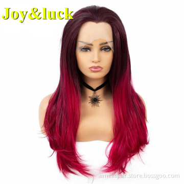 Wholesale Wigs For High Quality Women Natural Long Lacefront Straight Wig Black Ombre Red Lace Front Synthetic Ladies Hair Wigs